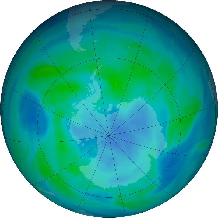 Antarctic ozone map for 15 March 2016